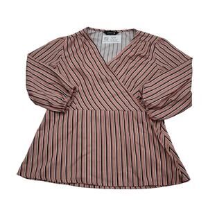 Faballey Shirt Womens L Multicolor Striped Quarter Sleeve VNeck Pullover Blouse